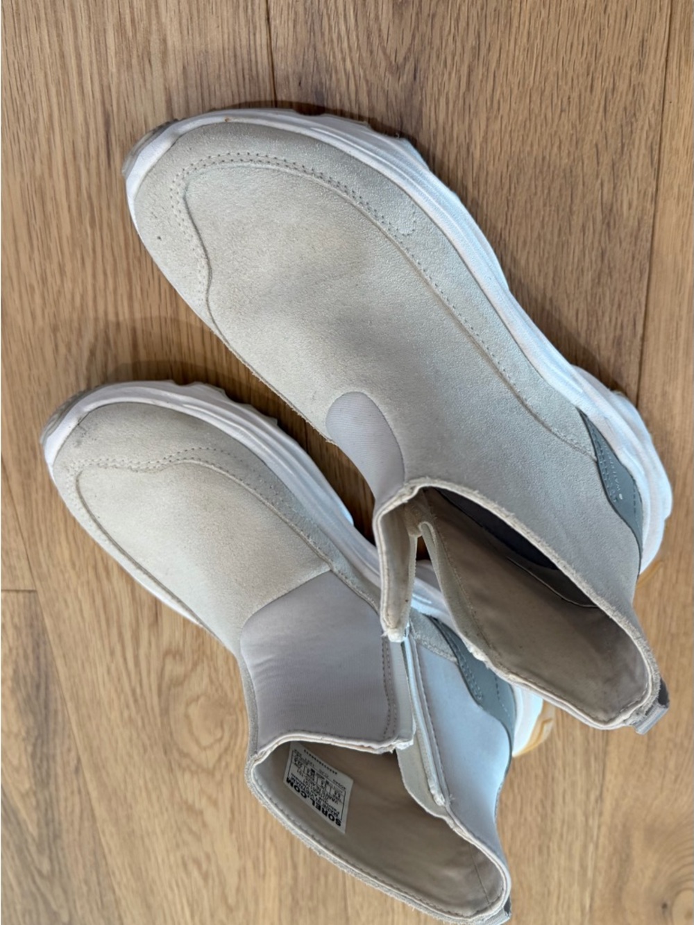 Sorel Women's Slip-On Suede Sneakers in Light Beige and White